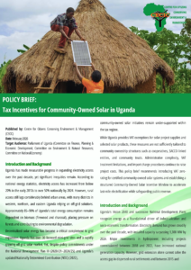 Policy brief on Tax Incentives for Community owned solar in Uganda