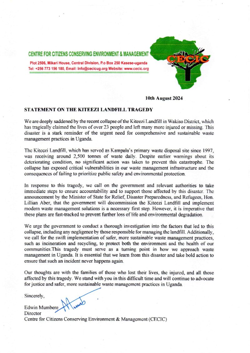 Kiteezi  Landfill Statement